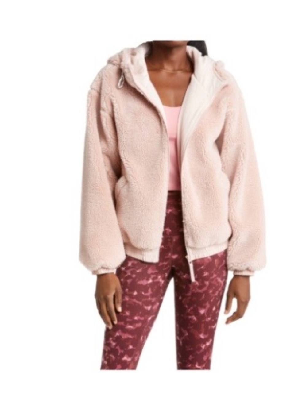 Zella Soft Pink Sherpa Zip Hoodie Jacket